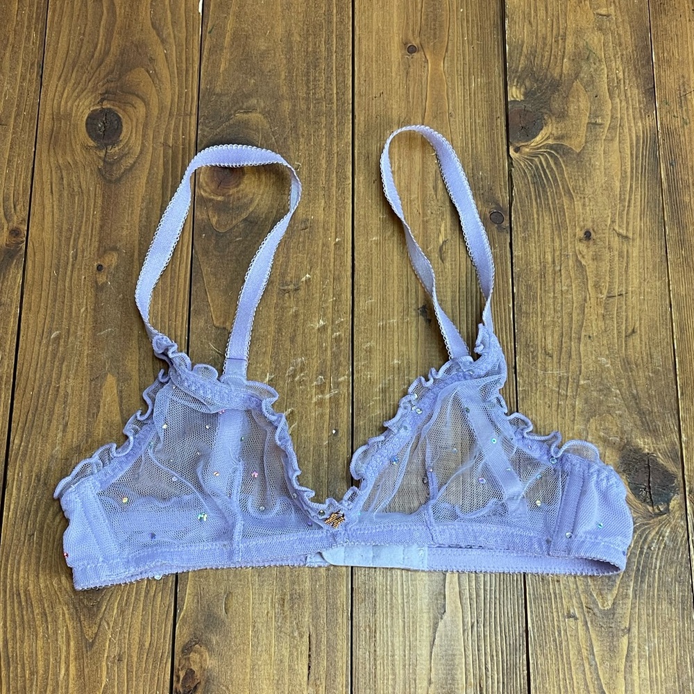Savage X Fenty lavender mesh bra with sparkles